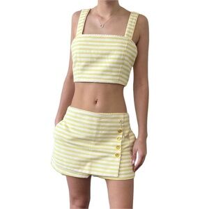 Christian Lacroix Nautical Striped Butter Yellow White Crop Top Zipper Back New